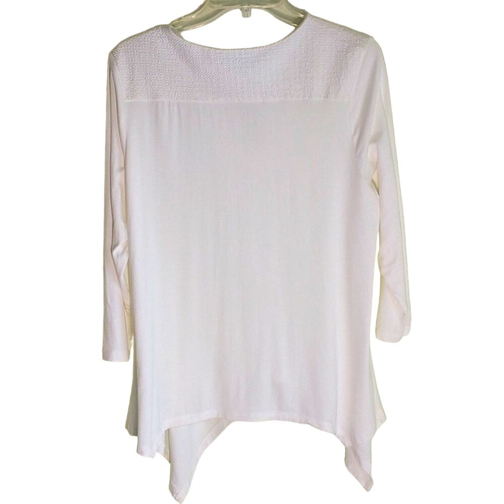 Adrianna Papell Top Women's Size XL White Knit 3/4 Sleeve Sharkbite Hem pullover - Picture 3 of 13